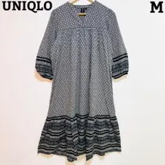 UNIQLO ワンピース 白 ホワイト 黒 ブラック M ANNASUI 総柄