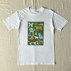 〜90s　vintage　犬イラスト　グラフィック　ビッグプリント白Tシャツ　M