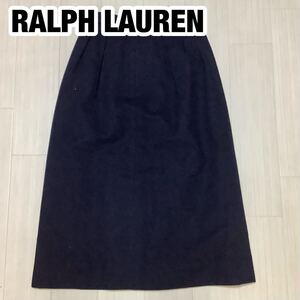 RALPH LAUREN ラルフローレン 膝丈スカート ネイビー L バックスリット ウール