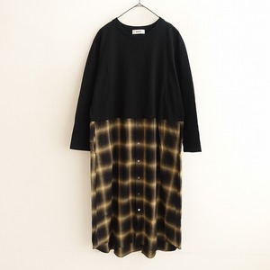 【美品/定価3.1万】ズッカ ZUCCA *オンブレチェックドッキングワンピース*Mジャージブラック無地×ブラウン(2-2407-484)【42H42】