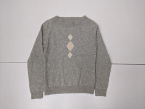 2．カシミヤ 100% Givors Excellence Cashmere カシミア100 アーガイル柄 モックネックニットセーター レディースM x209