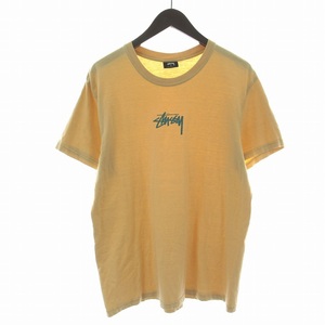 ステューシー STUSSY Tシャツ カットソー 半袖 クルーネック ロゴプリント M ベージュ 緑 グリーン /NW34 メンズ