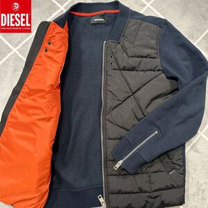 【幻のXL】極美品 ディーゼル DIESEL キルティング スウェット切替 XL ジャケット黒 ネイビー 裏起毛 ビッグスター加工【漂う高級感】