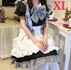 メイド服7点セット コスプレ チェック ゴスロリ ハロウィン XL