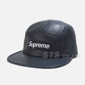 即決 supreme leather camp cap navy