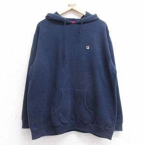 XL/古着 フィラ FILA 長袖 スウェット パーカー メンズ ワンポイントロゴ 紺 ネイビー 24sep12 中古 スエット トレーナー ト