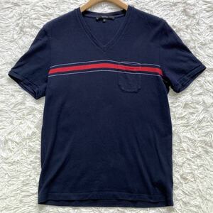 【良品 希少】GUCCI Tシャツ Vネック シェリーライン ポケット 半袖 ヴィンテージ アーカイブ グッチ メンズ ユニセックス ネイビー S