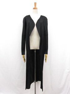 極美品【PLEATS PLEASE ISSEY MIYAKE プリーツプリーズ】PP55-JA102 プリーツロングカーディガン コート (レディース)3 黒□17LT5063□