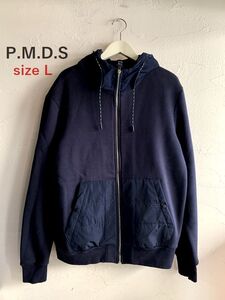 新品最大値下げ P.M.D.Spmds premium mood プレミアムムードデニムスペリオールジップアップパーカ裏起毛ネイビー サイズL 参考価格 36,300