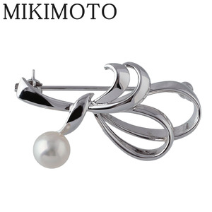 ミキモト パール ブローチ リボン シルバー アコヤパール6.6mm MIKIMOTO【17797】