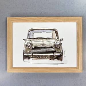 ●額装品 BOW 池田和弘 Morris Mini Cooper-S 貴重イラスト B5サイズ額入り ポスター風 アートフレーム 送料無料 B48