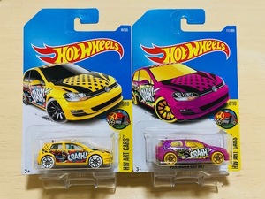 HOTWHEELS VOLKSWAGEN GOLF MK7 フォルクスワーゲン ゴルフ ゴルフⅦ ゴルフVII 7代目 2台 2色 ピンク イエロー ホットウィール