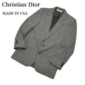 USA製 Christian Dior クリスチャンディオール グレンチェック テーラード ジャケット 38R グレー メンズ ビンテージ 24-0613