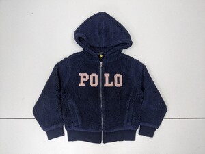 4．ポロ ラルフローレン POLO RALPH LAUREN フロッキーデカロゴ ボア ジップアップ パーカー サイズM(8-10) 紺ピンクx410