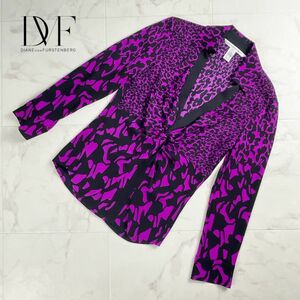 美品 DIANE von FURSTENBERG ダイアンフォンファステンバーグ シルク 総柄 長袖ブラウスシャツ トップス レディース 紫 サイズ0*QC393