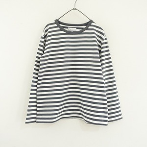 アニエスベー agnes b. *ボーダーTシャツ*2カットソー長袖プルオーバー綿コットングレー×白アニエスb.(4-2410-99)【70K42】