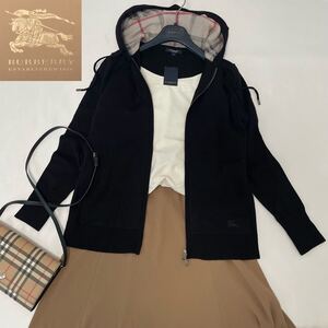 ◆新品タグ付◆バーバリー◆BURBERRY 2/M-Lサイズ メガチェックコンビ☆ニットフーデッドパーカー オールシーズン対応☆羽織り・体温調節に