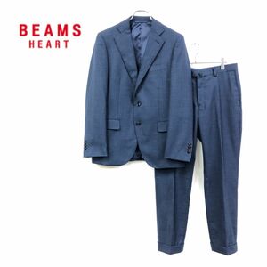 1N1844-J◆BEAMS HEART ビームスハート メンズシングルスーツ◆千鳥格子 ネイビー×ブラック サイズ44 紳士服 上下セット セットアップ