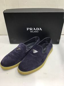 【PRADA プラダ】 2DG121 SAINT TROPEZ ローカットスリッポンスニーカー スウェード ネイビー UK7 ラグジュアリー 2411oki k