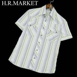 H.R.MARKET ハリウッドランチマーケット 春夏 ストライプ★ 切替 半袖 ウエスタン シャツ Sz.1　メンズ 日本製　A3T09123_7#A