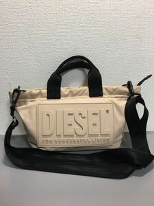 DIESEL ディーゼル 2WAY 文字柄 ロゴ柄 ハンドバッグ ベージュ