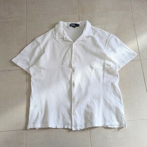 希少　ラルフローレン　ニットポロ オープンカラーシャツ　ホワイト　XL