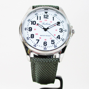送料無料メール便 シチズン ファルコン 腕時計 日本製ムーブメント ナイロン/革ベルト オリーブ/白 QB38-304 メンズ 紳士