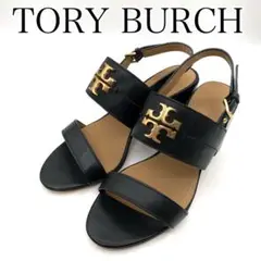 極美品　TORY BURCH サンダル　ブラック　ゴールドロゴ　24.5㎝