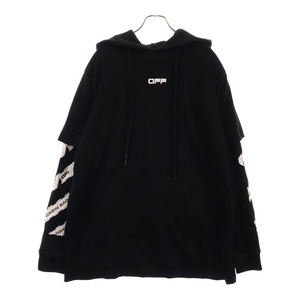 OFF-WHITE オフホワイト エアポートロゴアロー レイヤードプルオーバーパーカー ブラック OMAB033S20185003