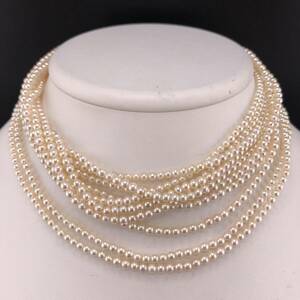P05-0107 5連☆ベビーロングパールネックレス 3.0mm~3.5mm 約70cm 55.6g ( ベビー ロング Pearl necklace SILVER )