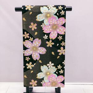 ◆58◆美品　振袖用袋帯　六通　桜　黒　金糸