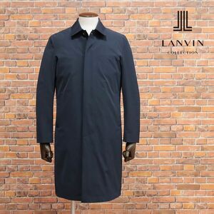 1円/秋冬/LANVIN COLLECTION/46サイズ/バルカラー コート 撥水ポリ ギャバジン 無地 中綿ライナー 日本製 新品/紺/ネイビー/hf114/