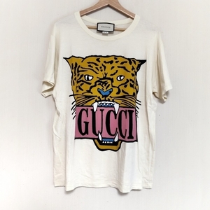 グッチ GUCCI 半袖Tシャツ サイズM - アイボリー×イエロー×マルチ クルーネック/タイガー トップス