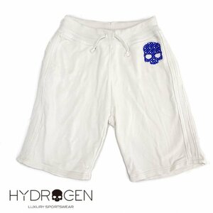 【1円】ハイドロゲン HYDROGEN スカル コットン スウェット ショートパンツ ハーフパンツ ホワイト M W約68cm サイドライン 40199