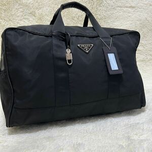 1円 PRADA プラダ テスートナイロン×レザー ボストンバッグ トラベルバッグ ブラック系 三角ロゴ　三角プレート 正規品本物 付属品あり