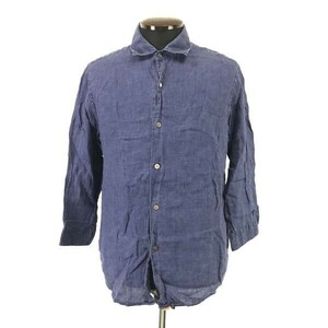 EDIFICE/エディフィス★麻/リネン100%/長袖シャツ【46/メンズM-L程度/navy/ネイビー】リネン/Tops/Shirts◆pBH827