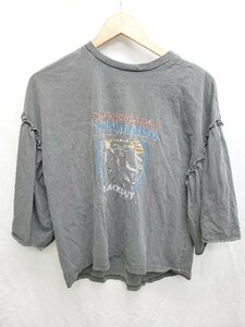 ◇ Θ LOWRYS FARM SCORPIONS リメイク　BAND　ソデフリル　SS 七分袖 Ｔシャツ　カットソー サイズF グレー レディース P