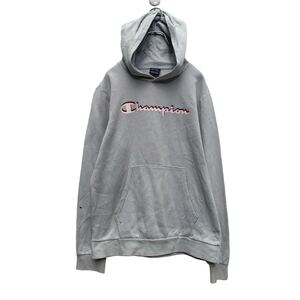 Champion ロゴスウェット パーカー 170～ キッズ ライトグレー チャンピオン 裏起毛 袖ロゴ 古着卸 アメリカ仕入 a606-6166