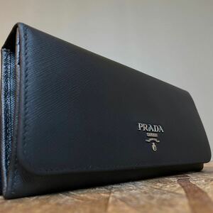 1円 PRADA 美品 プラダ ラウンドファスナー 長財布 男女 サフィアーノレザー ■レザー　サフィアーノレザー　ブラック　二つ折り