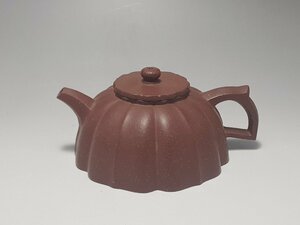 紫砂 花型 朱泥急須 時代唐物 高さ約5.9cm / 茶道具 煎茶道具 煎茶具 紫砂壺 茶壺 朱泥 茶器 茶注 人間国宝 李朝 高麗 古董