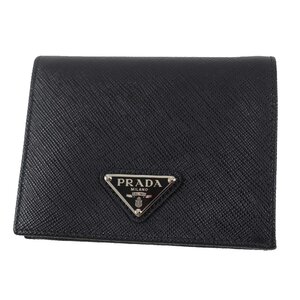 未使用品◎PRADA プラダ 1MV204 トライアングルロゴ サフィアーノ コンパクト レザーウォレット／二つ折り財布 NERO ブラック 箱付き 伊製