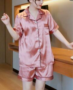 新品　パジャマ　セットアップ　ルームウェア　上下セット　サテン　ピンク　L　ナイトウエア　部屋着　ピンク　可愛い
