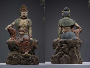 ■観心・時代旧蔵■C185明時代 楠木 自在観音像 楠木細工彫刻★仏教古美術★仏像★細密細工★廃寺旧蔵★廃寺買出品