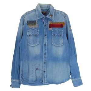 TMT ティーエムティー TSH-F1501 CRUSH DENIM SHIRT クラッシュ デニム 長袖 シャツ インディゴブルー系 M【中古】