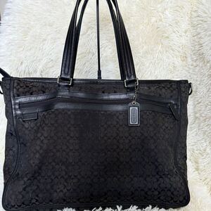 COACH 黒 キャンバス　レザー トートバッグ　シグネチャー　A4