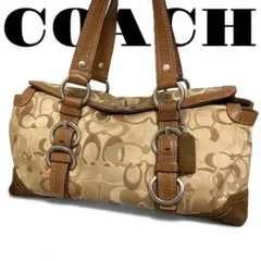 COACH コーチ ターンロック ジャガード×本革 レザー ハンドバッグ