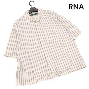 RNA アールエヌエー 春夏 バック プリント♪ BIG マルチ ストライプ 半袖 ビッグシルエット シャツ Sz.M　レディース　K4T01090_7#A