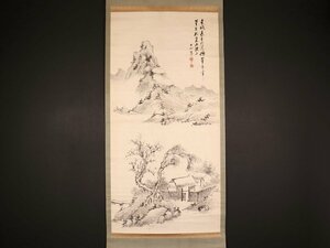 【真作】【伝来_弐】●dr2228〈日根対山〉大幅 山水図 倣：董其昌 模様入本紙 貫名海屋師事 江戸時代後期 南画家 大阪 上海市松江県 中国画