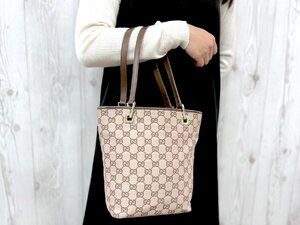 極美品 GUCCI グッチ GGキャンバス ハンドバッグ トートバッグ バッグ キャンバス×レザー 茶系 76653Y