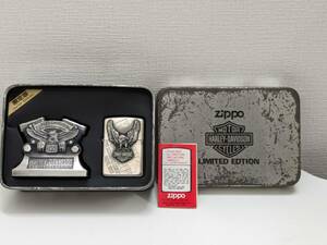 【RG-1865】【1円～】zippo Harley Davidson 限定版 台座付 火花のみ確認済 着火未確認 ジッポー ライター コレクター 喫煙 中古 保管 現状